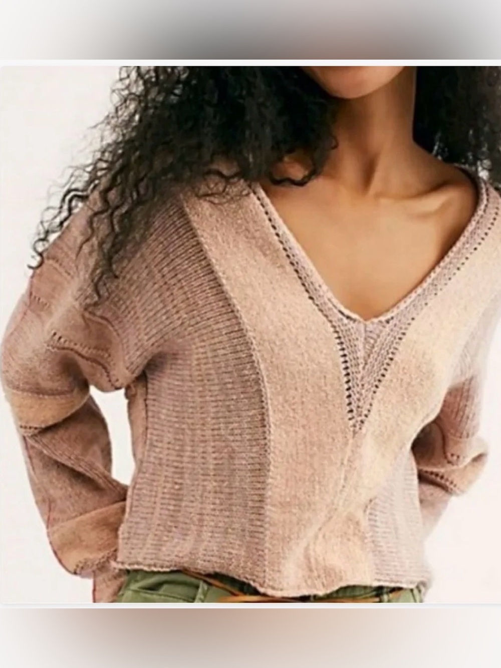 Free People Mixed Knit V-Neck Sweater - Dusty Rose